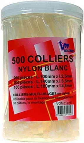 Boite de 500 colliers nylon blanc VOLTMAN